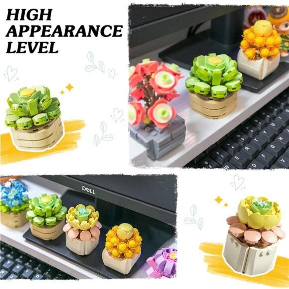 𝟭𝟬𝟵𝟱 PCS Succulent Flower Building Set, 12 Beautiful Potted Plants, Ideal - Picture 6 of 7